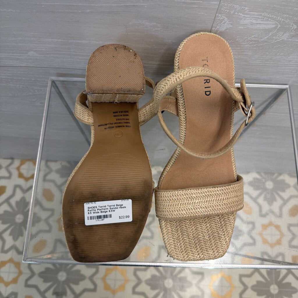 Torrid Beige Raffia Platform Sandal Heels 8.5 Wide