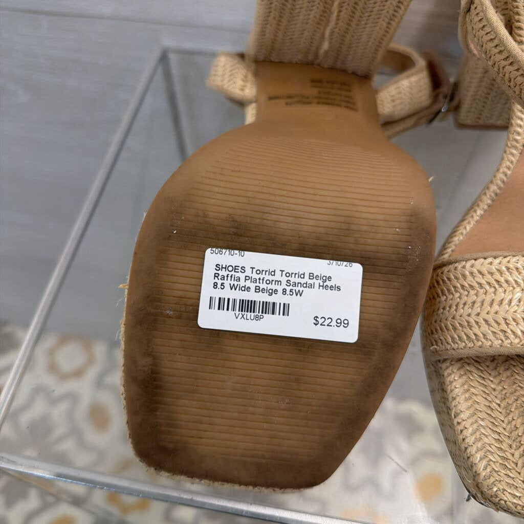Torrid Beige Raffia Platform Sandal Heels 8.5 Wide
