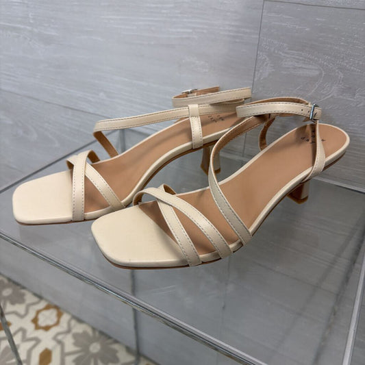 A New Day Cream Leather Strappy Kitten Heels 9
