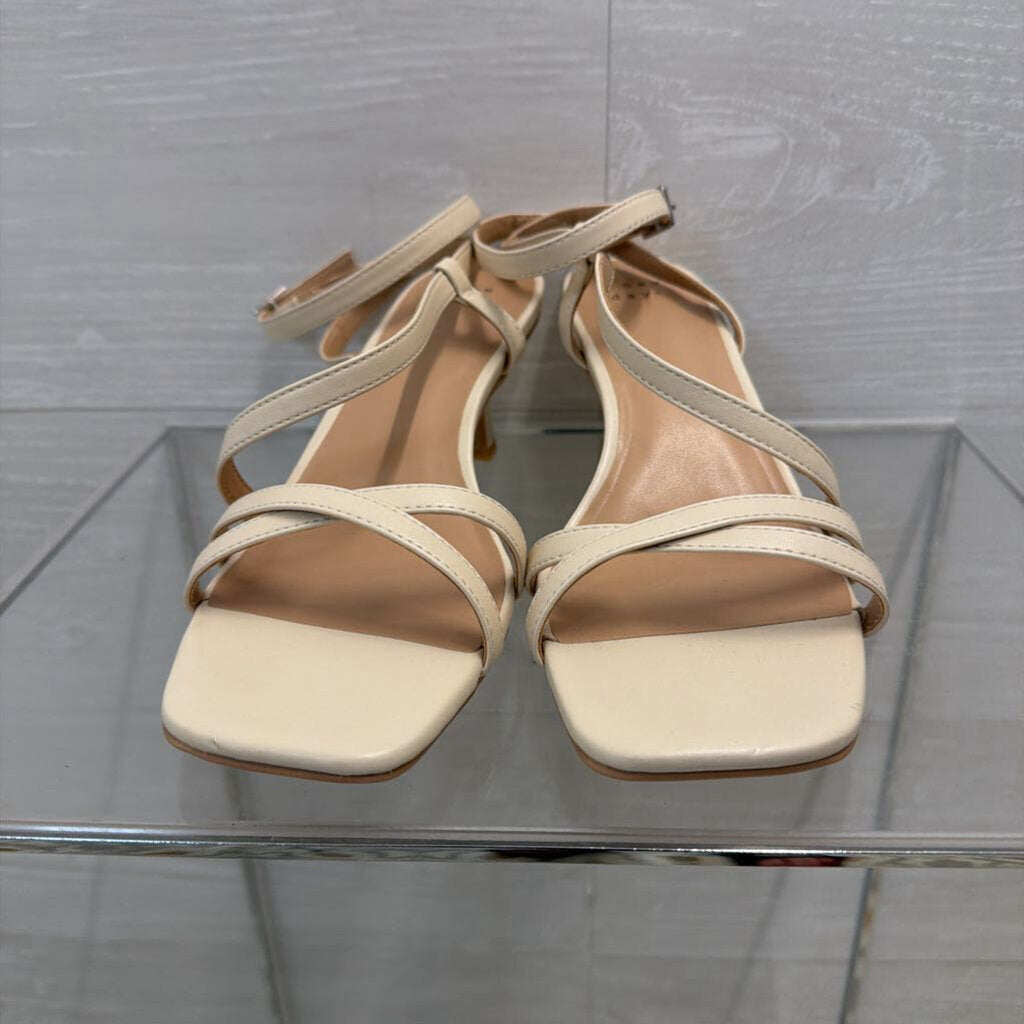 A New Day Cream Leather Strappy Kitten Heels 9