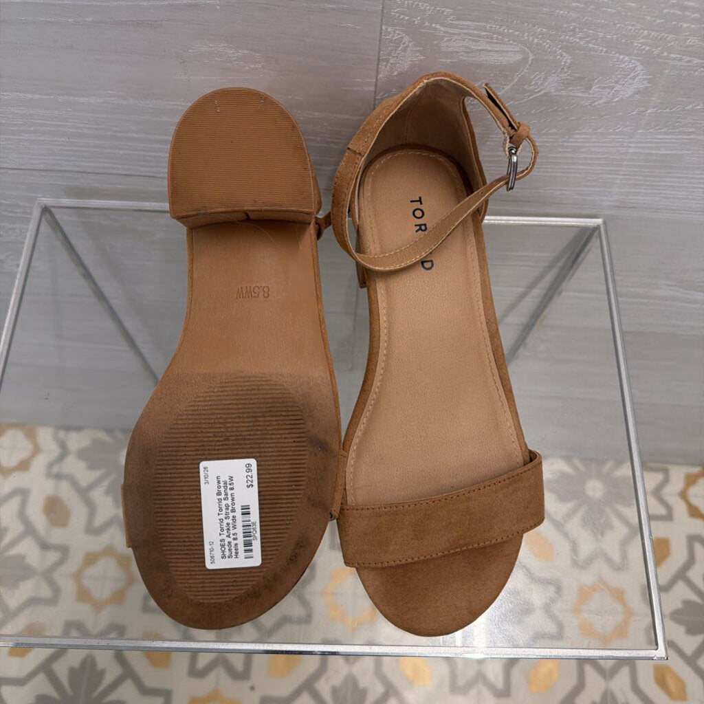 Torrid Brown Suede Ankle Strap Sandal Heels 8.5 Wide