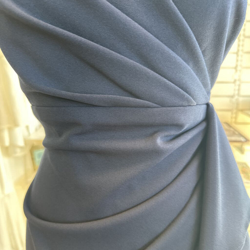 Betsy and Adam Navy Sleeveless V Neck Ruffle Detail Long Formal Dress 10 Petite
