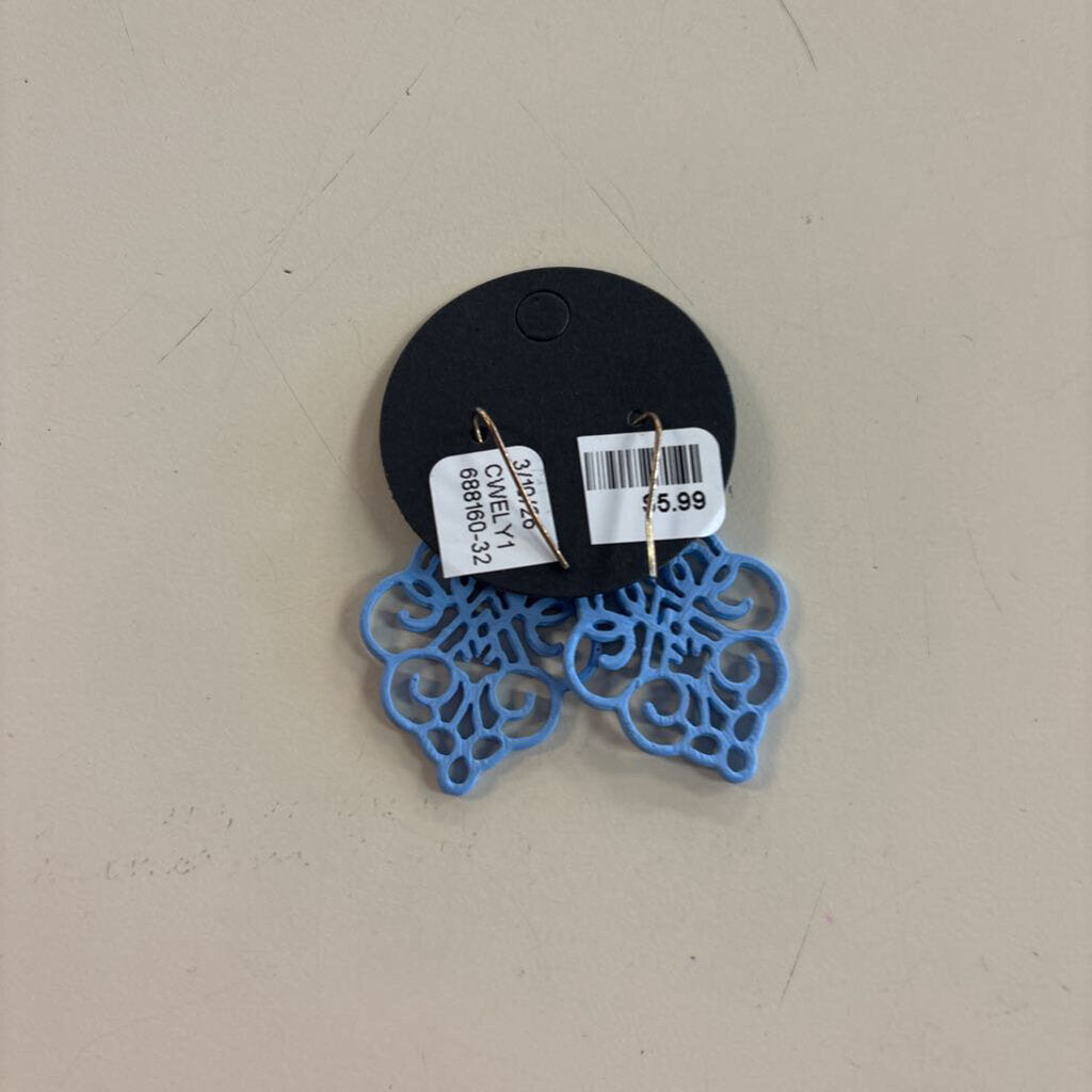Blue Filigree Drop Earrings