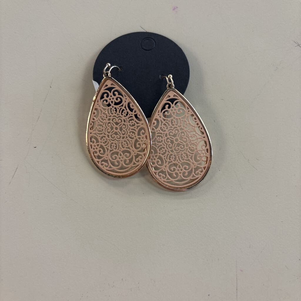 Pink/ Gold Filigree Drop Earrings