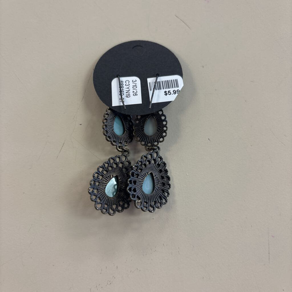 Bronze/ Blue Stone Drop Earrings