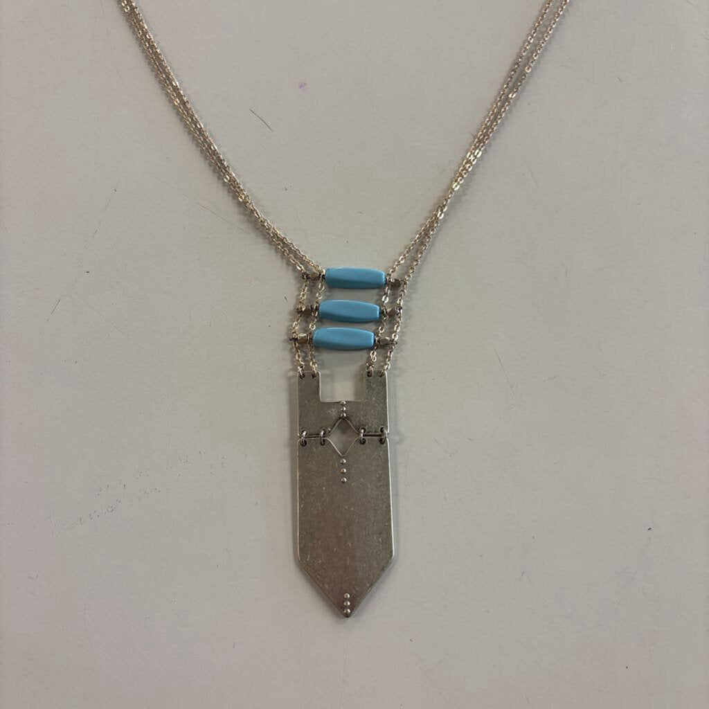 Gold/ Turquoise Long Pendant Necklace
