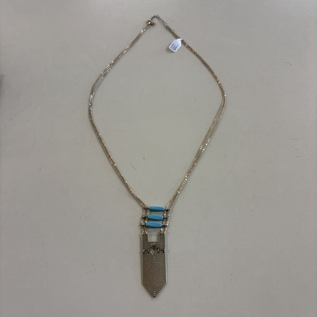Gold/ Turquoise Long Pendant Necklace