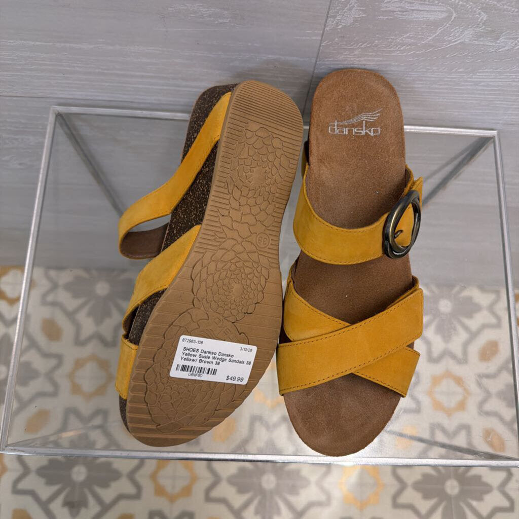Dansko Yellow Susie Wedge Sandals 38