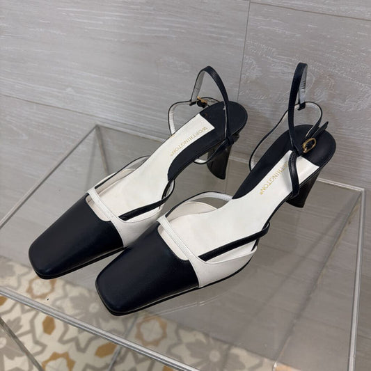 Worthington Black/ White Color Block Leather Square Toe Heels 7.5