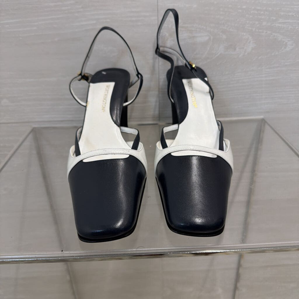 Worthington Black/ White Color Block Leather Square Toe Heels 7.5
