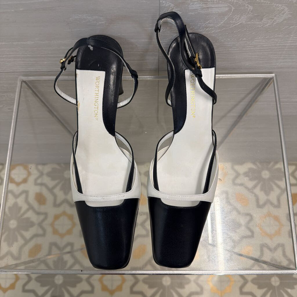 Worthington Black/ White Color Block Leather Square Toe Heels 7.5