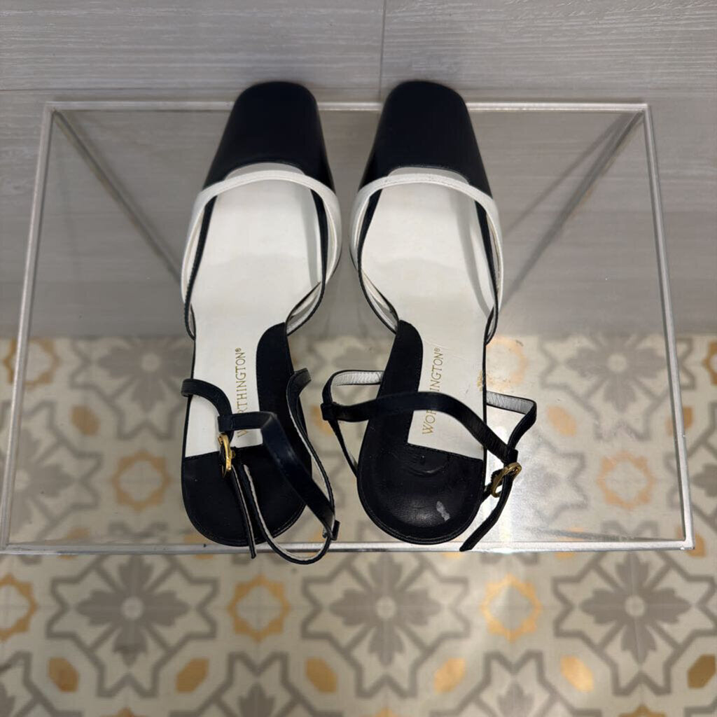 Worthington Black/ White Color Block Leather Square Toe Heels 7.5