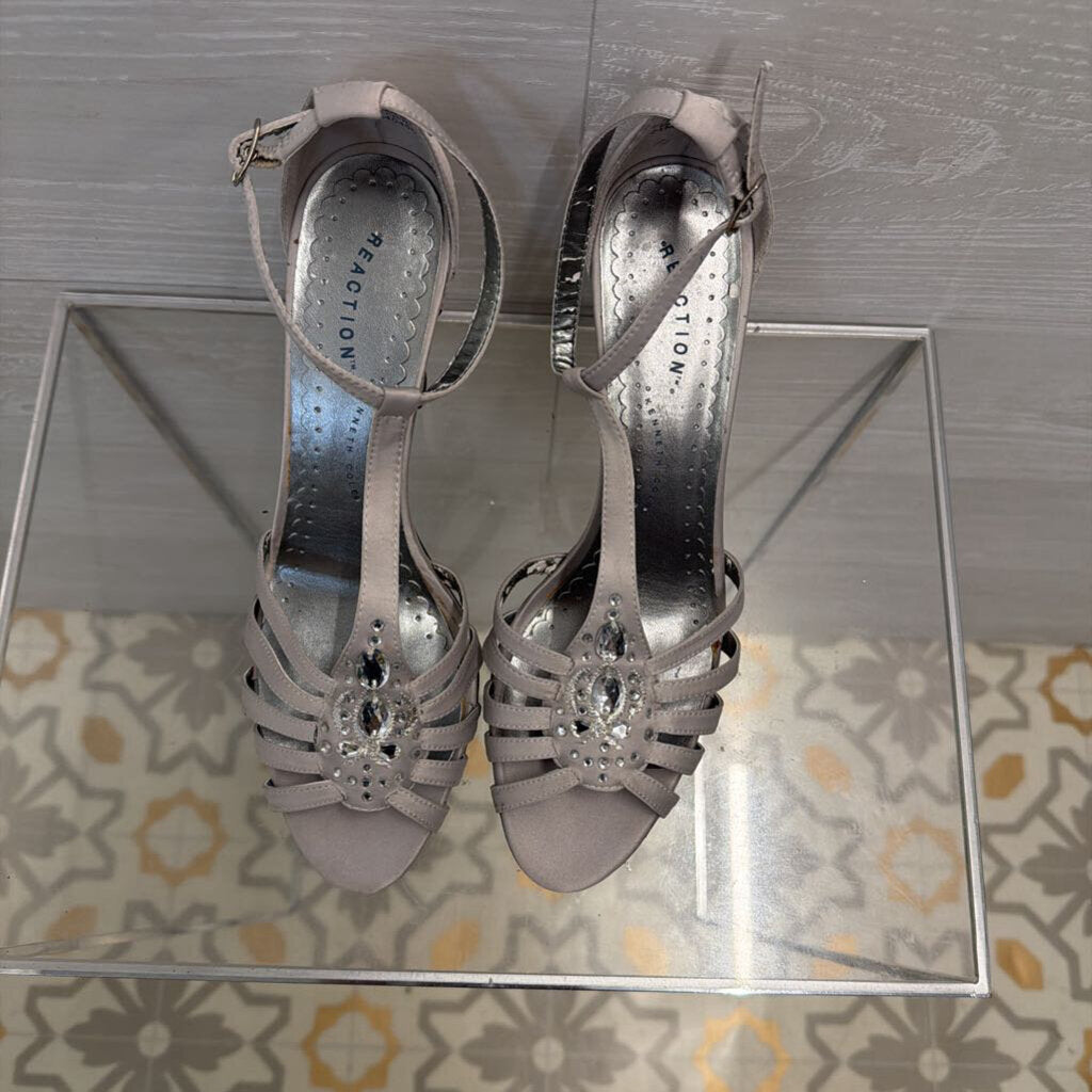 Reaction Silver Embellished Strappy Heels 7.5