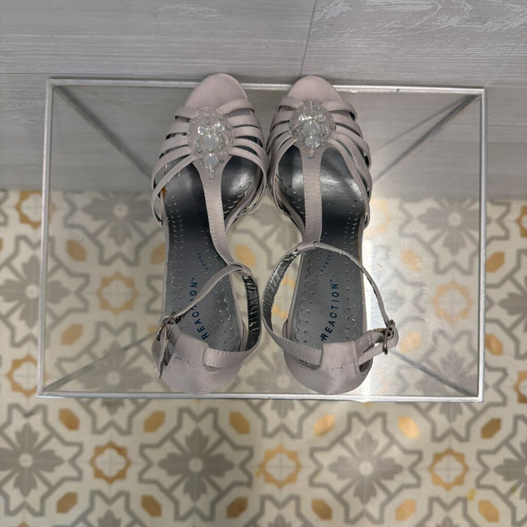 Reaction Silver Embellished Strappy Heels 7.5