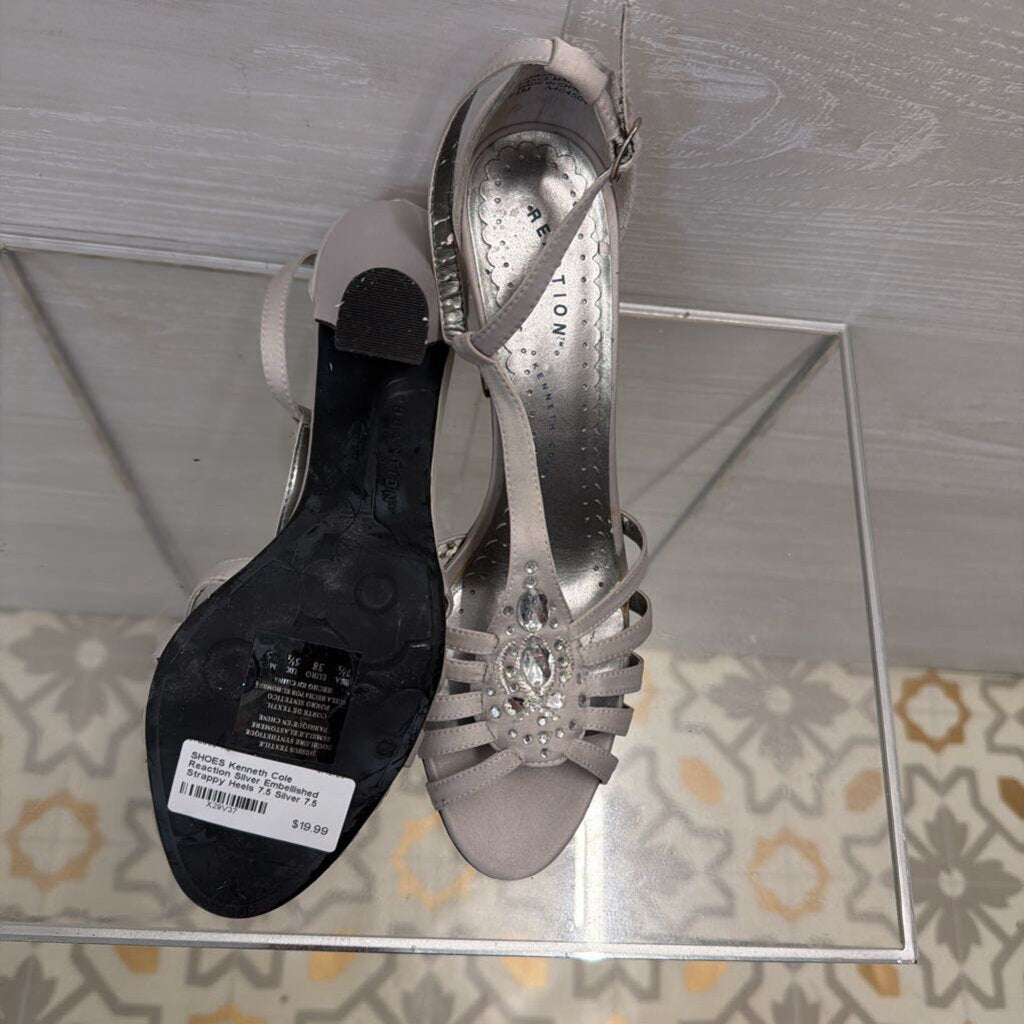 Reaction Silver Embellished Strappy Heels 7.5