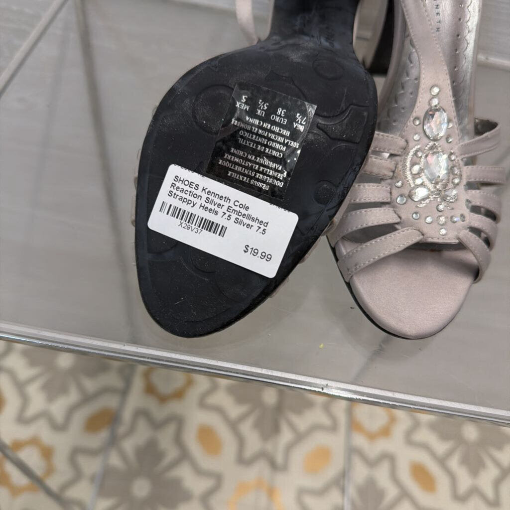 Reaction Silver Embellished Strappy Heels 7.5