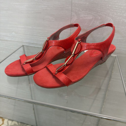 Anne Klein Red Circle Detail Wedge Sandals 8