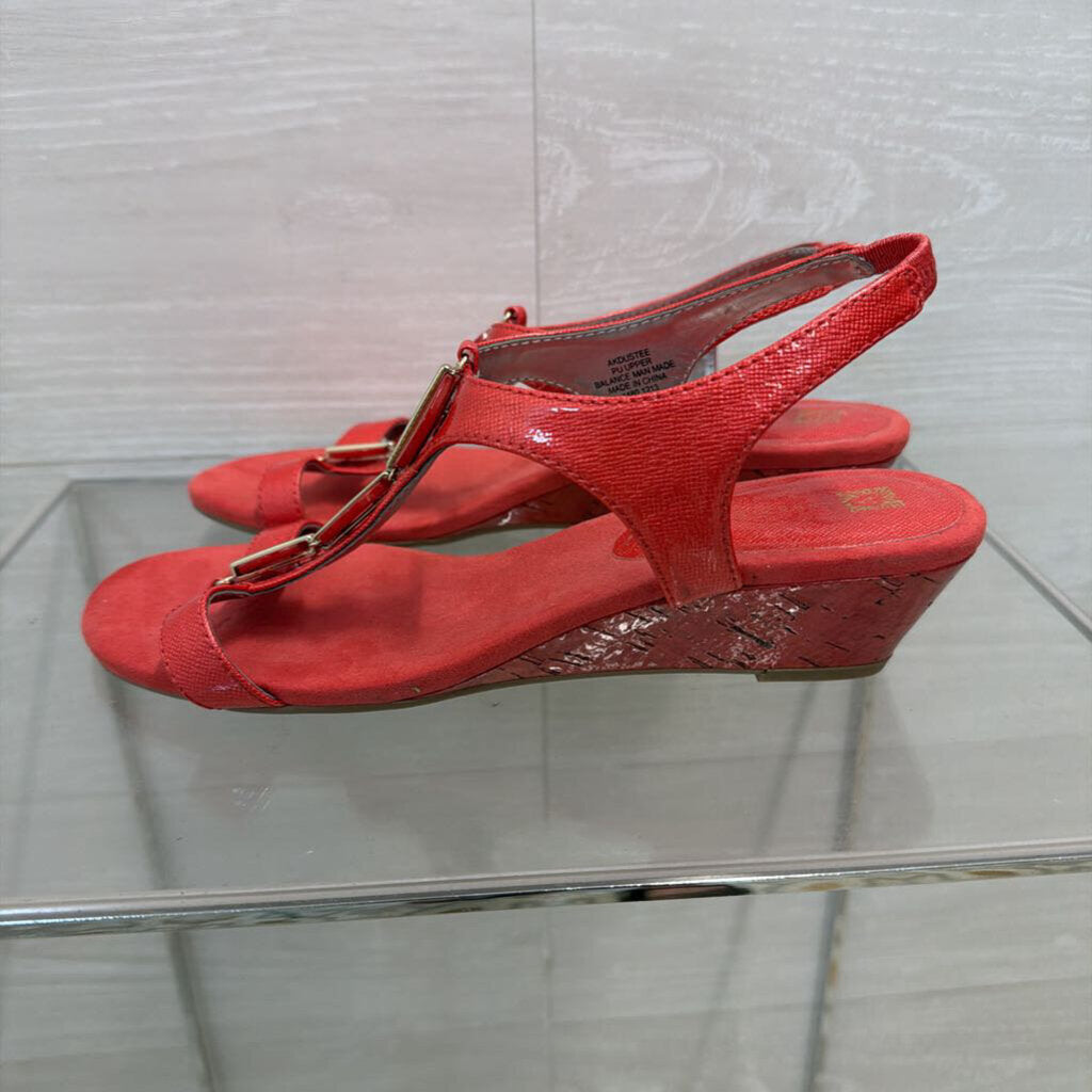 Anne Klein Red Circle Detail Wedge Sandals 8