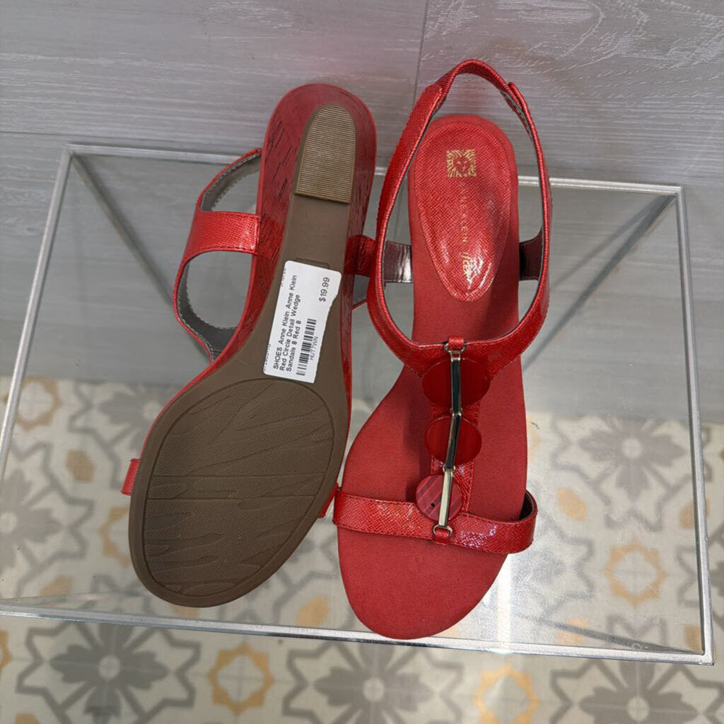 Anne Klein Red Circle Detail Wedge Sandals 8