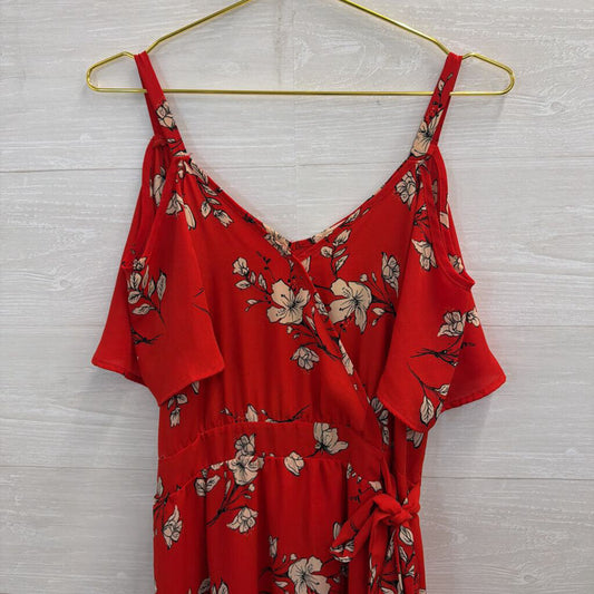 Sienna Sky Red Print Cold Shoulder Faux Wrap Dress Large