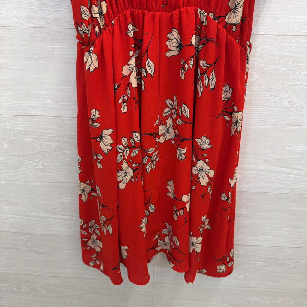 Sienna Sky Red Print Cold Shoulder Faux Wrap Dress Large