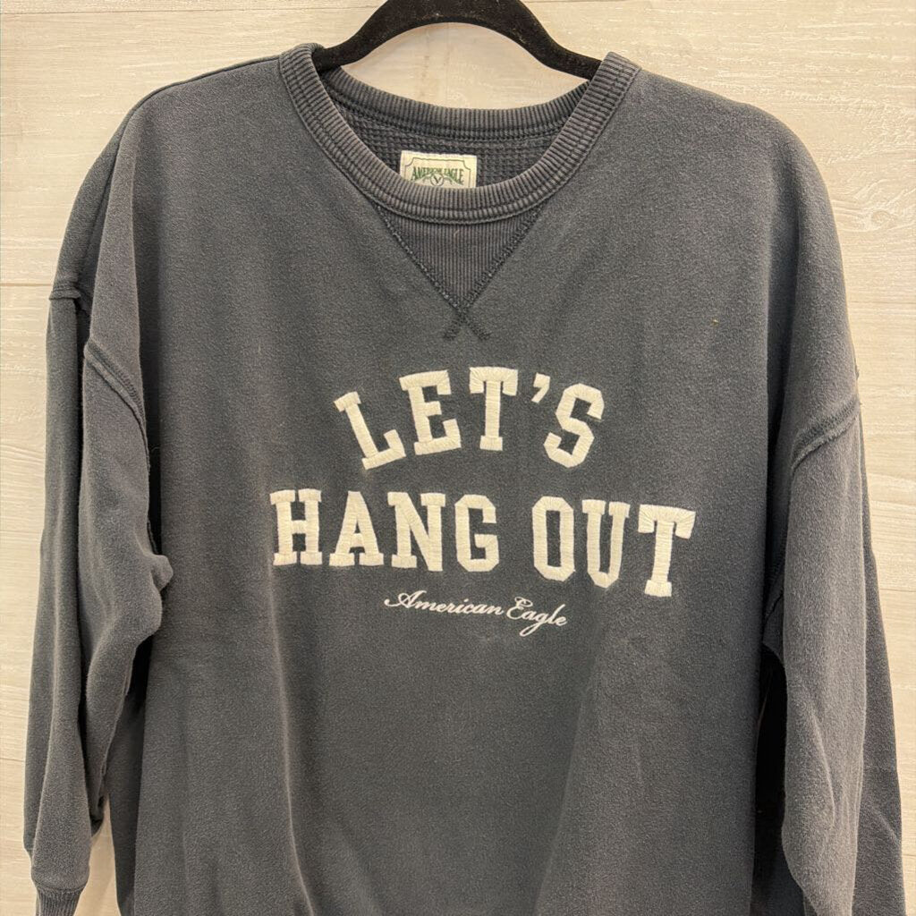American Eagle Blue Let's Hang Out Crewneck Pullover Extra Small