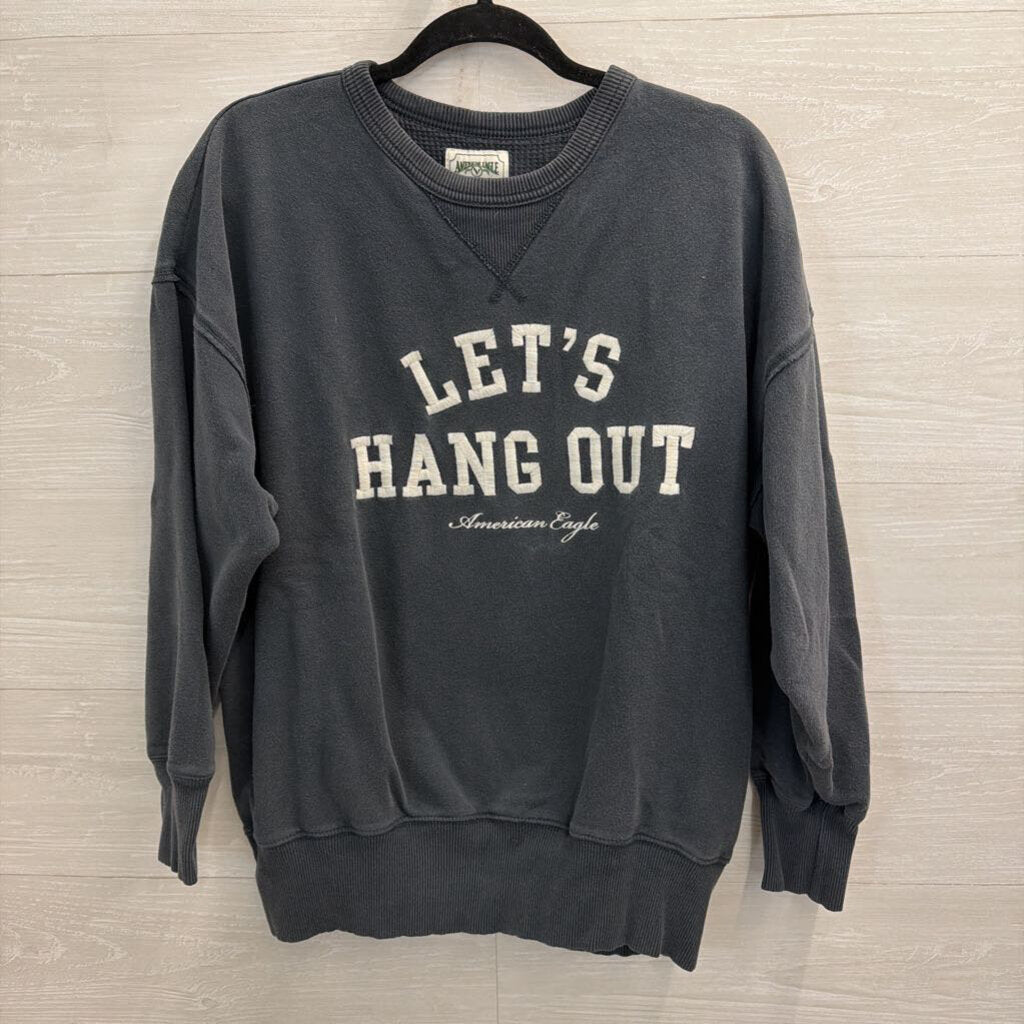 American Eagle Blue Let's Hang Out Crewneck Pullover Extra Small