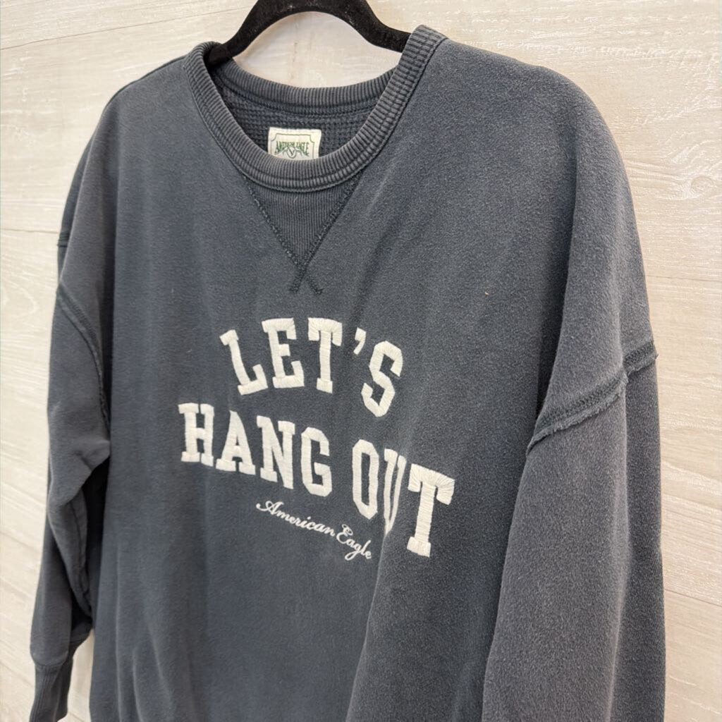 American Eagle Blue Let's Hang Out Crewneck Pullover Extra Small