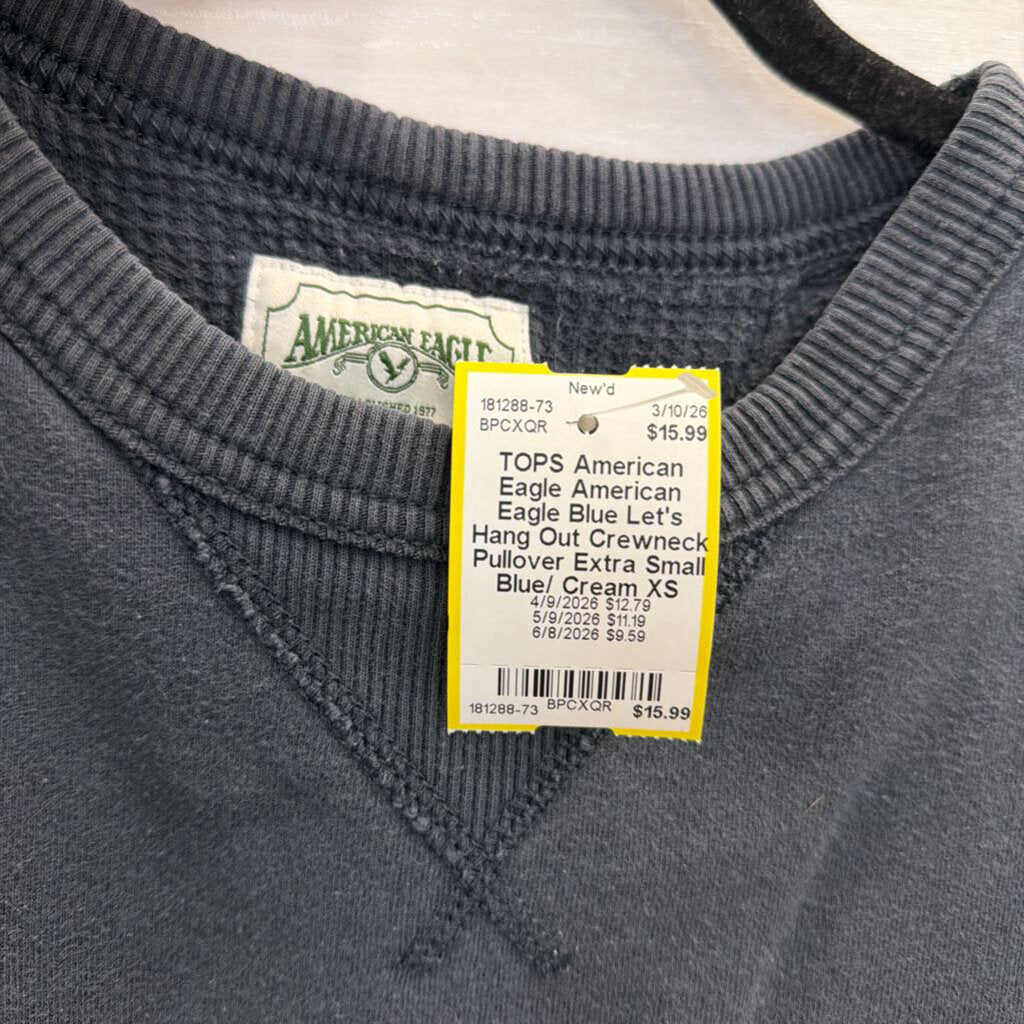 American Eagle Blue Let's Hang Out Crewneck Pullover Extra Small