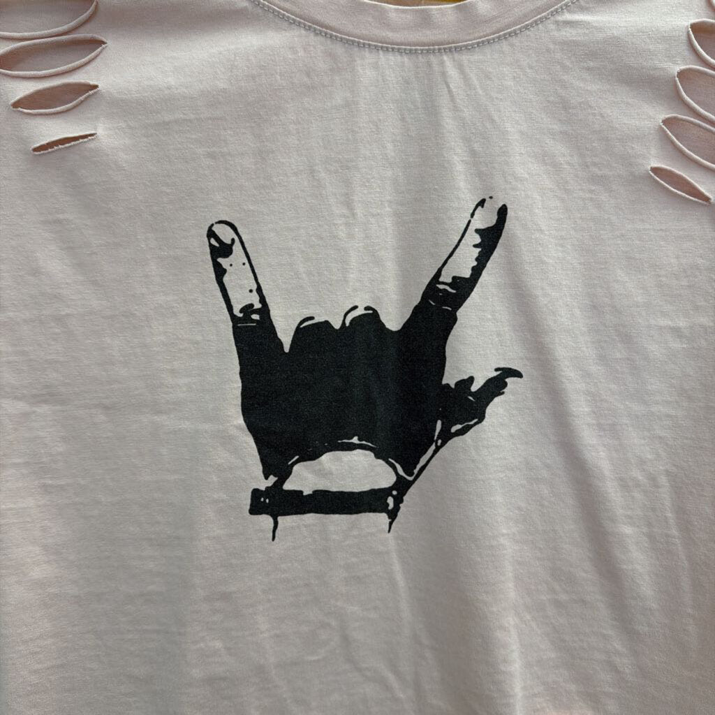 Pink Cropped Distressed Short Sleeve Graphic Tee Small