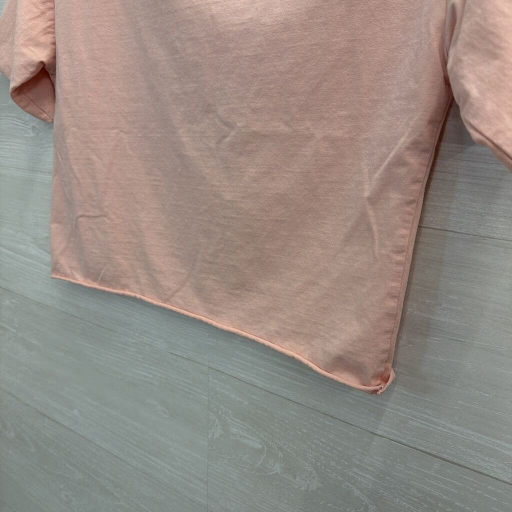 Pink Cropped Distressed Short Sleeve Graphic Tee Small