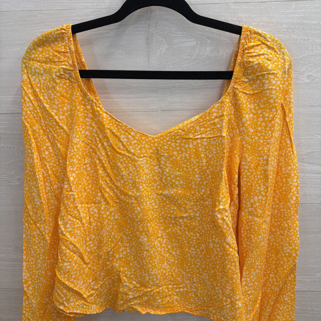 Love Fire Yellow/ White Floral Print Long Sleeve Top Small