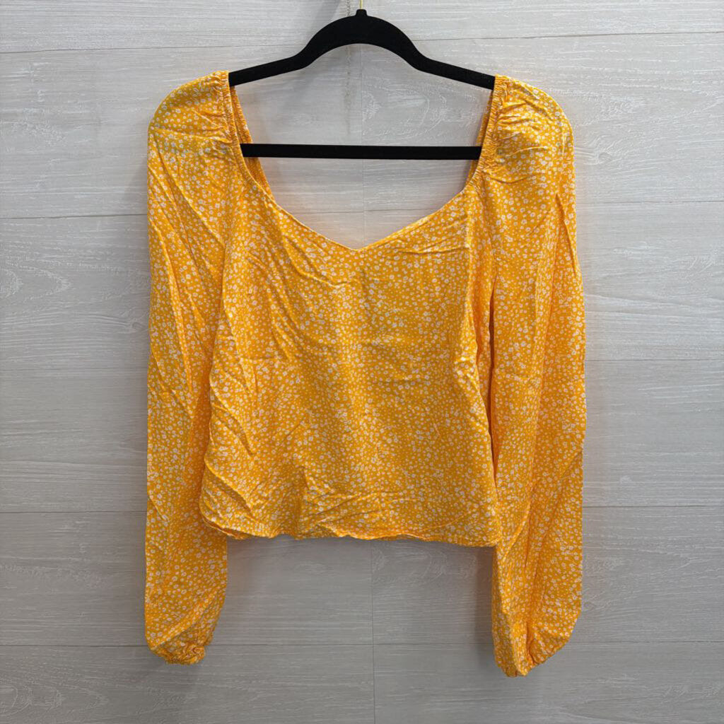 Love Fire Yellow/ White Floral Print Long Sleeve Top Small