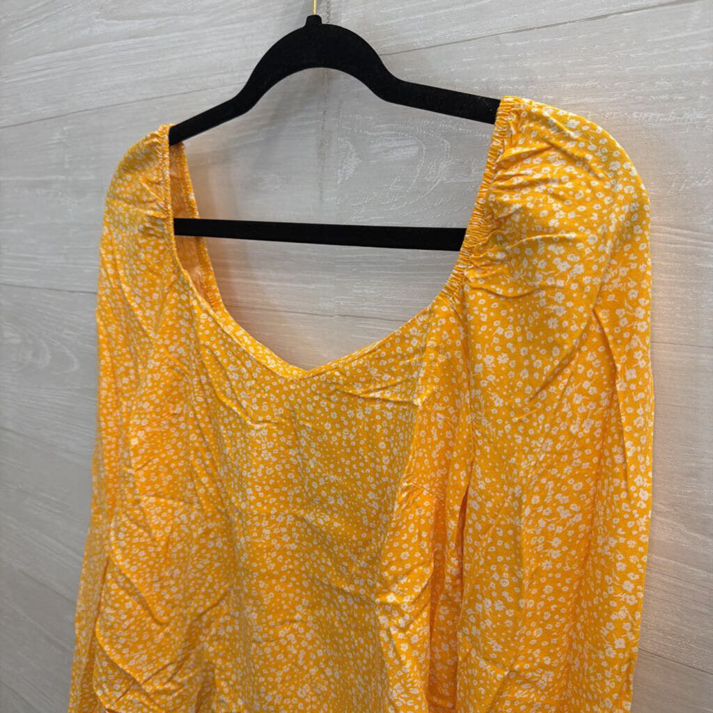 Love Fire Yellow/ White Floral Print Long Sleeve Top Small
