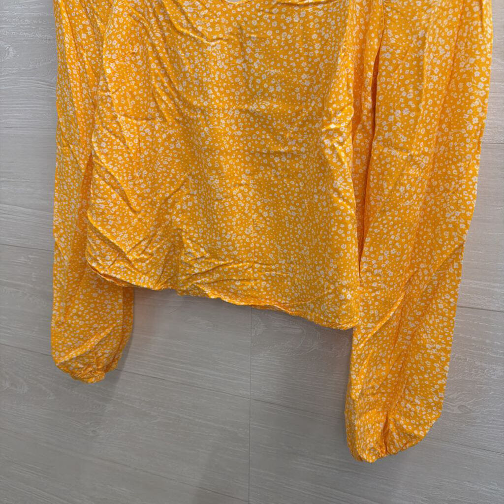 Love Fire Yellow/ White Floral Print Long Sleeve Top Small