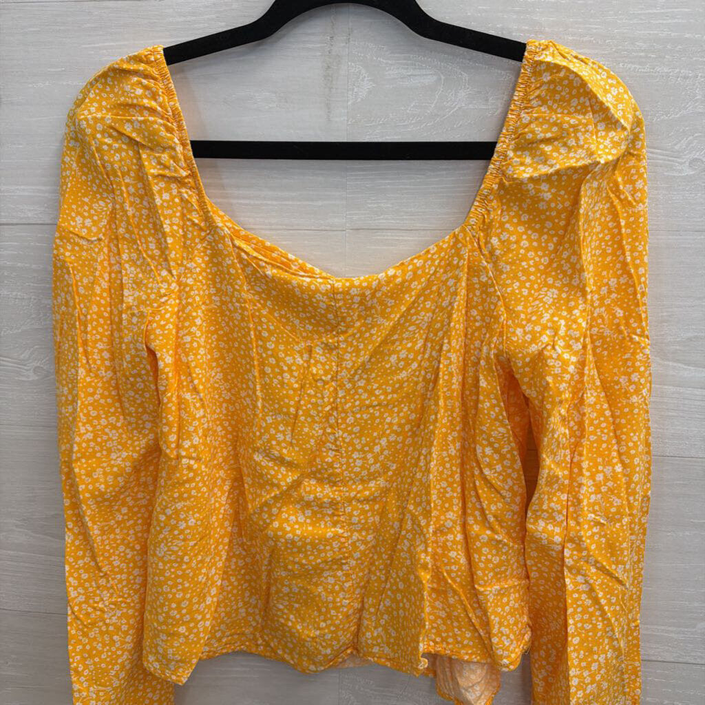 Love Fire Yellow/ White Floral Print Long Sleeve Top Small