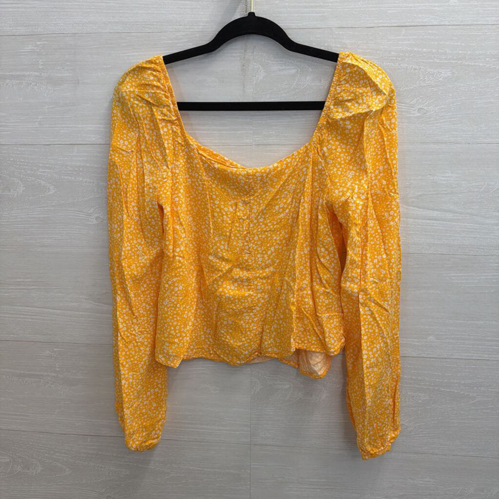 Love Fire Yellow/ White Floral Print Long Sleeve Top Small