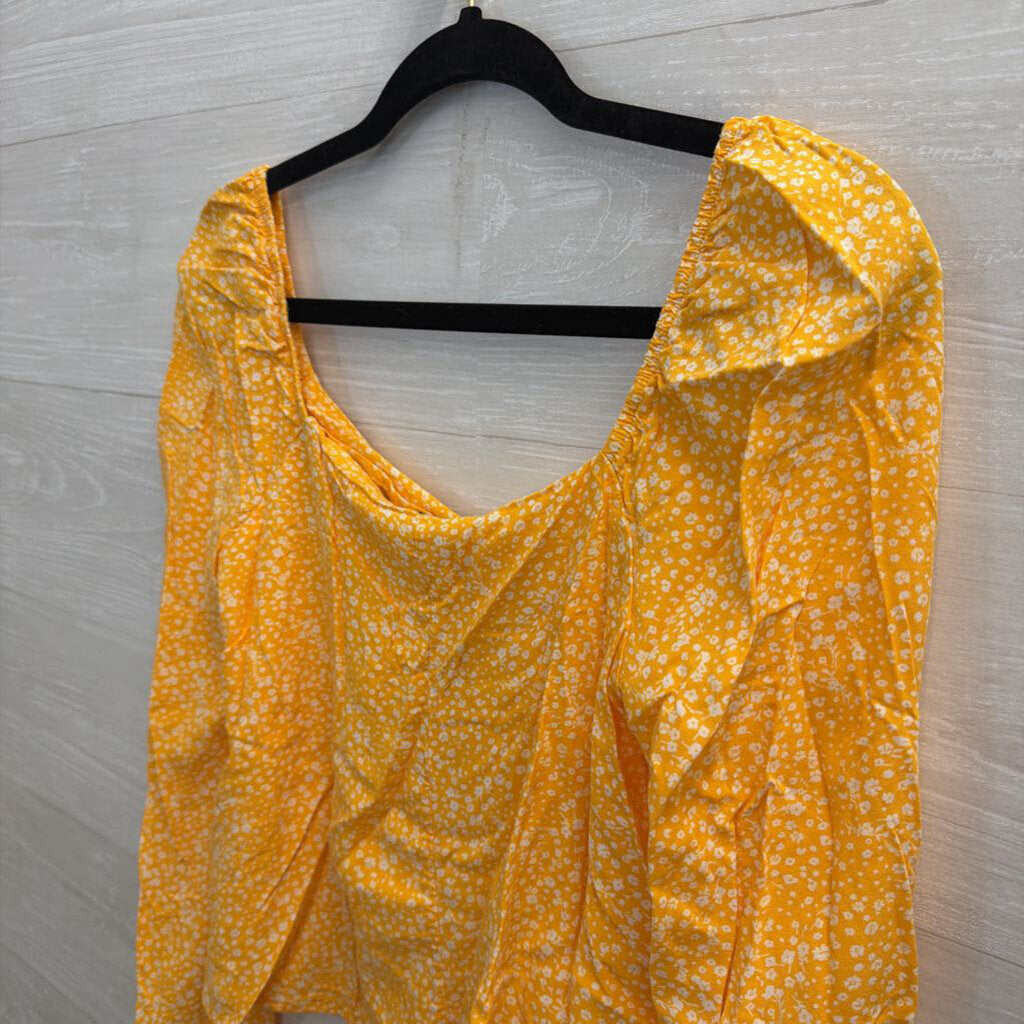 Love Fire Yellow/ White Floral Print Long Sleeve Top Small