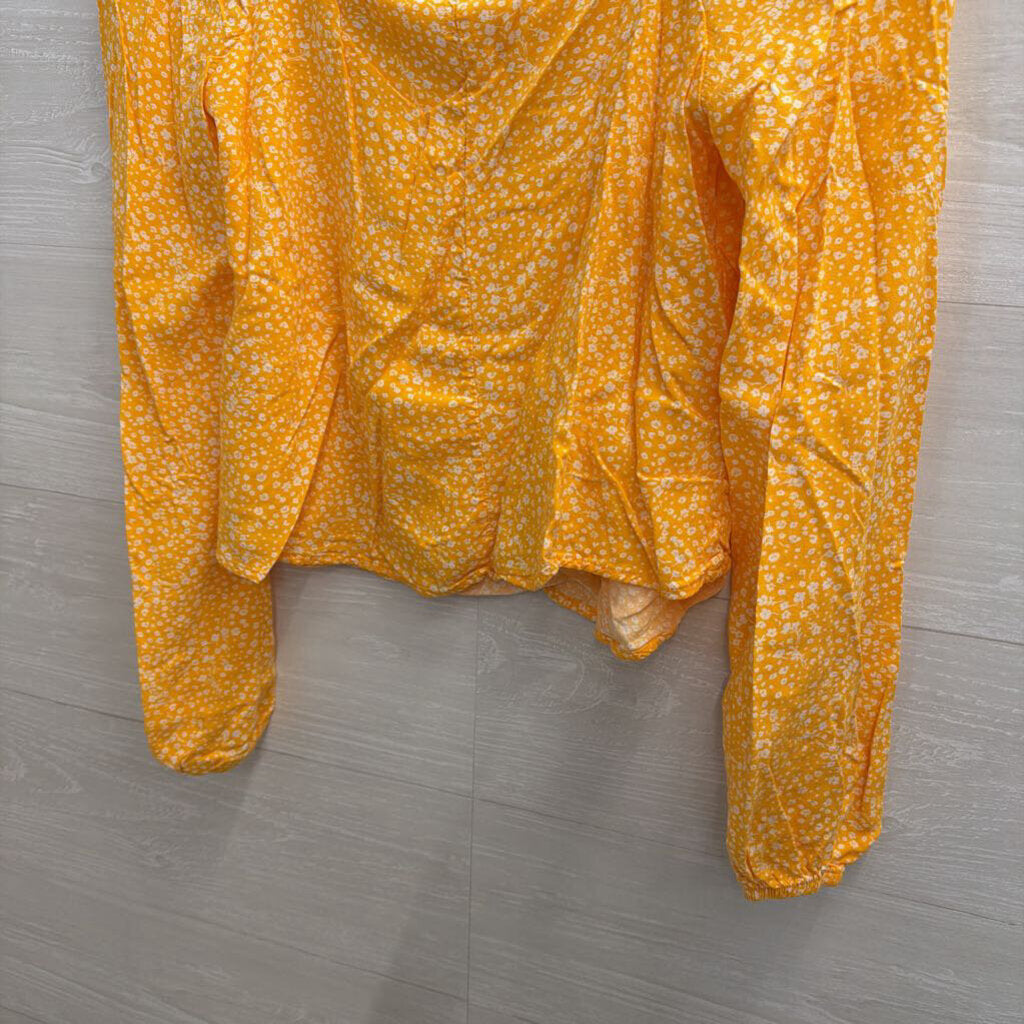 Love Fire Yellow/ White Floral Print Long Sleeve Top Small