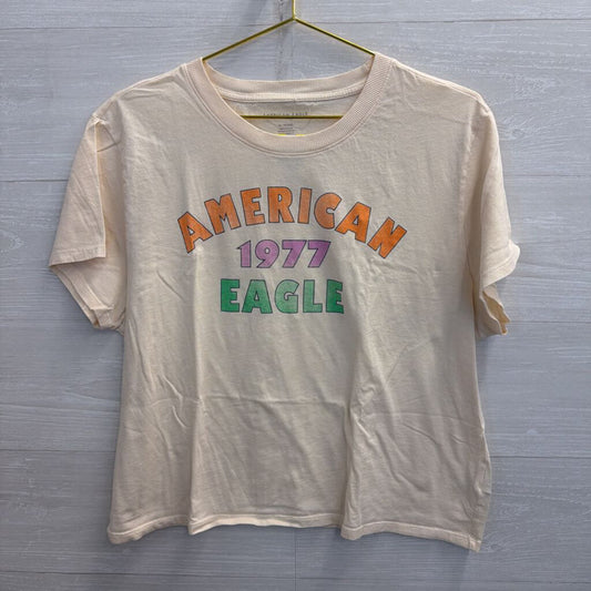 American Eagle Beige/ Multi Retro Logo Cropped Short Sleeve Tee Extra Large