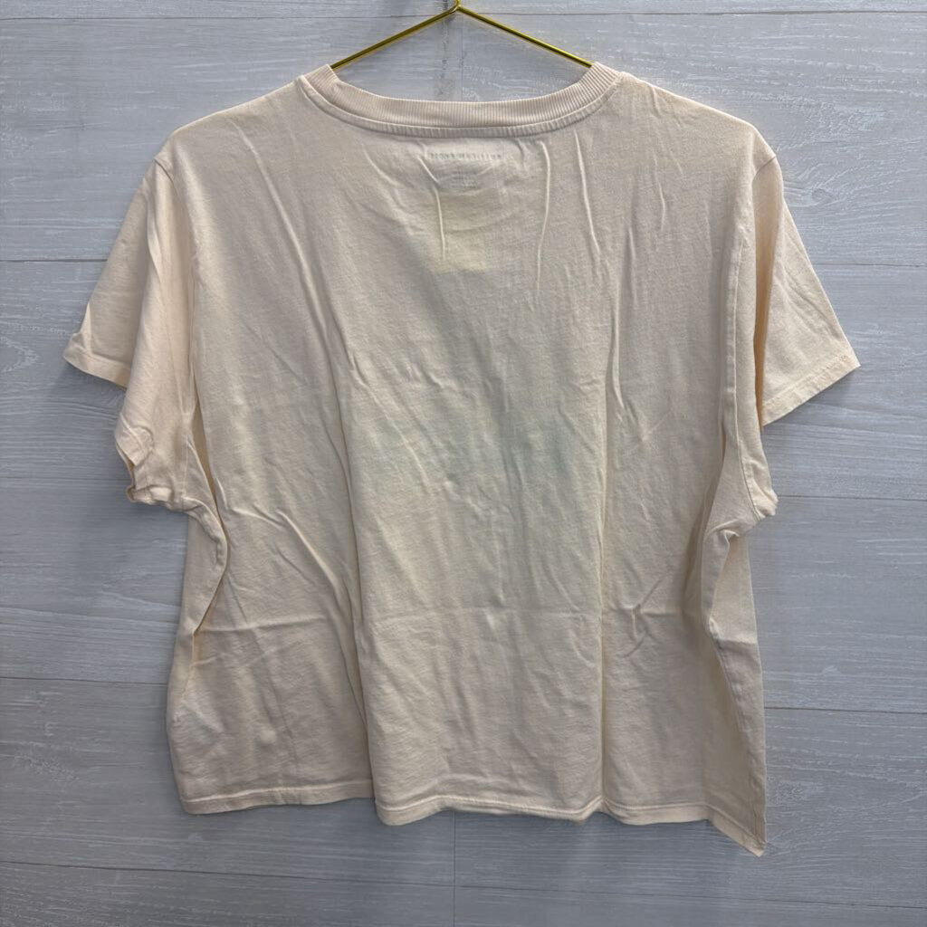 American Eagle Beige/ Multi Retro Logo Cropped Short Sleeve Tee Extra Large
