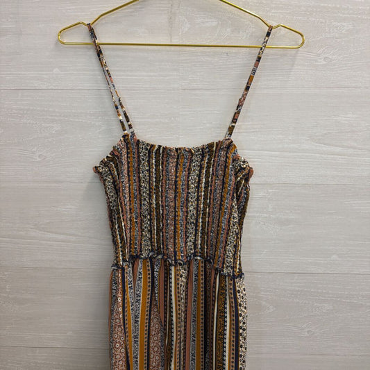 New Look Brown/ Multi Print Smocked Top Maxi Dress Large