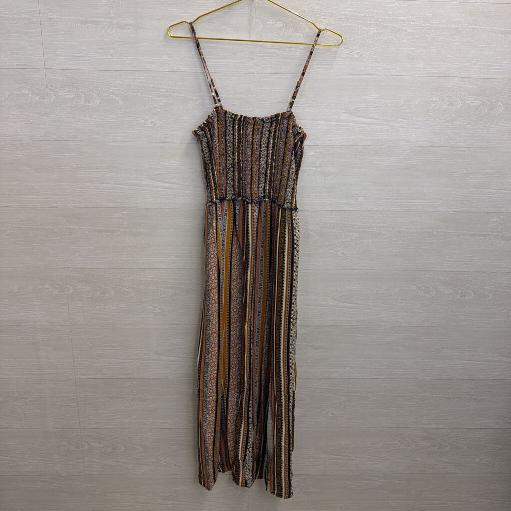 New Look Brown/ Multi Print Smocked Top Maxi Dress Large