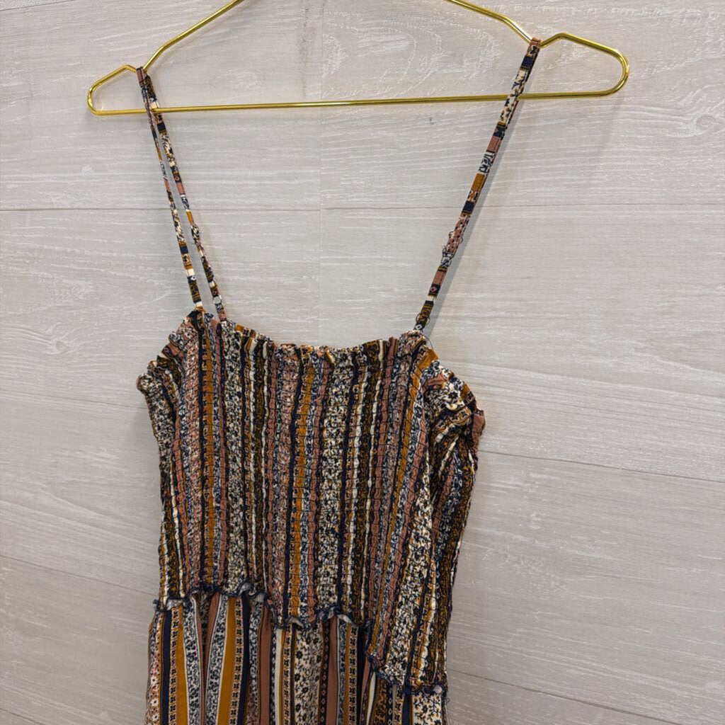 New Look Brown/ Multi Print Smocked Top Maxi Dress Large