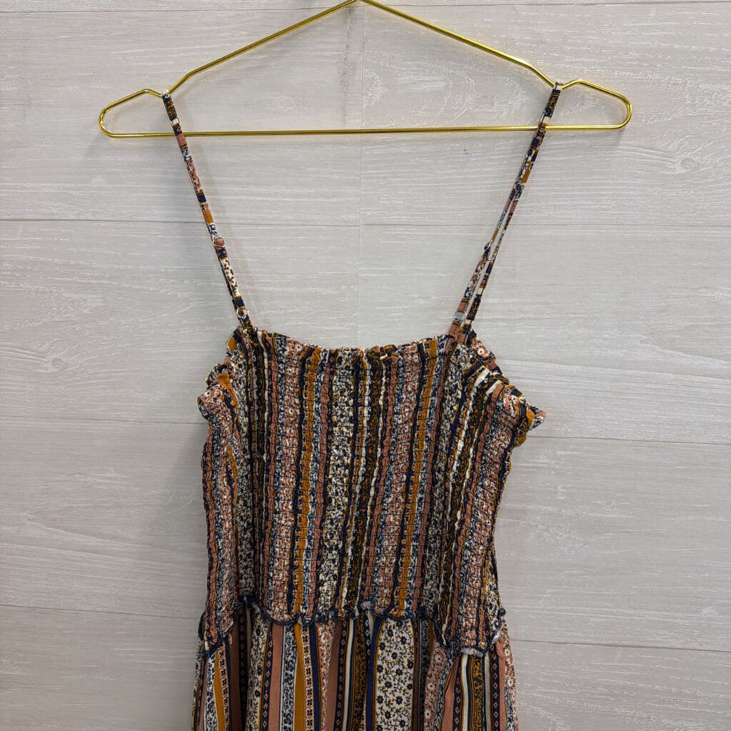 New Look Brown/ Multi Print Smocked Top Maxi Dress Large