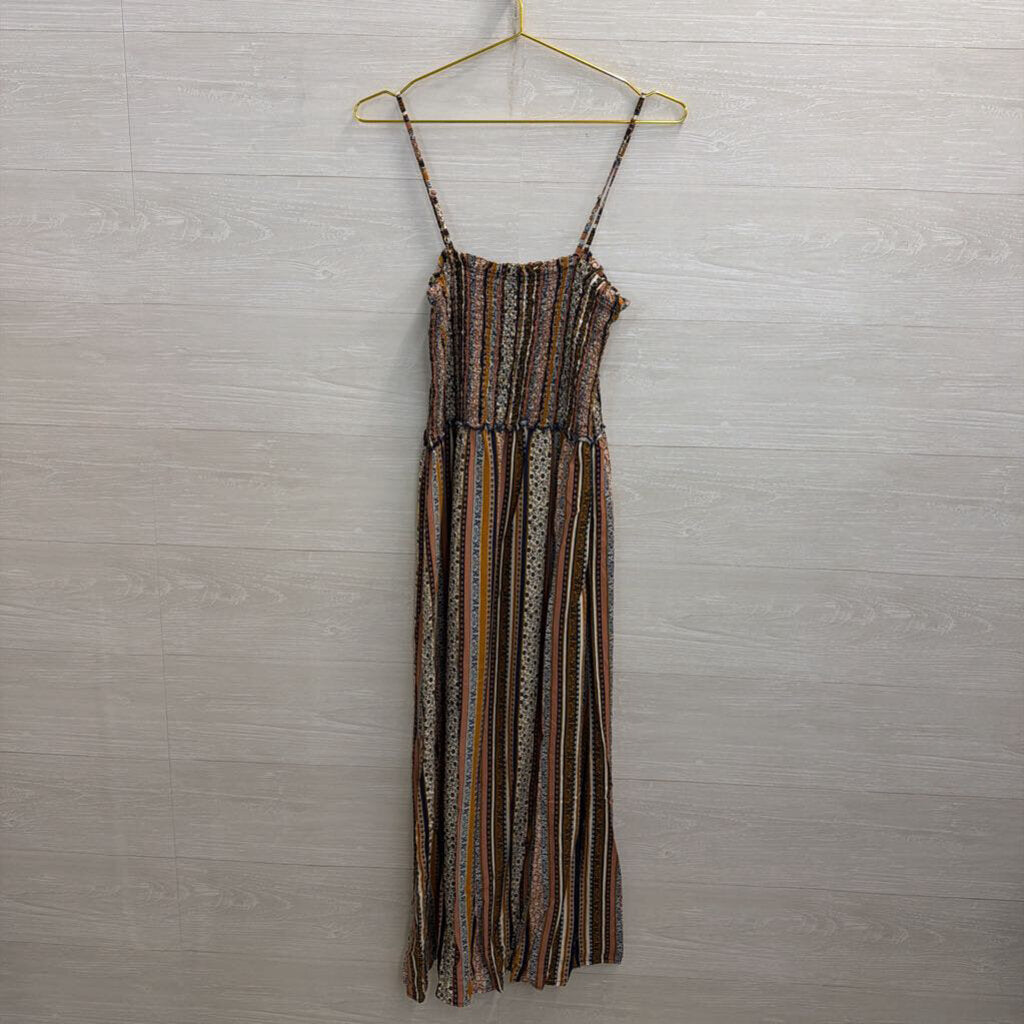 New Look Brown/ Multi Print Smocked Top Maxi Dress Large