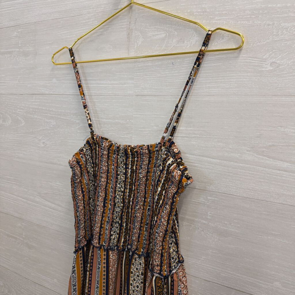 New Look Brown/ Multi Print Smocked Top Maxi Dress Large