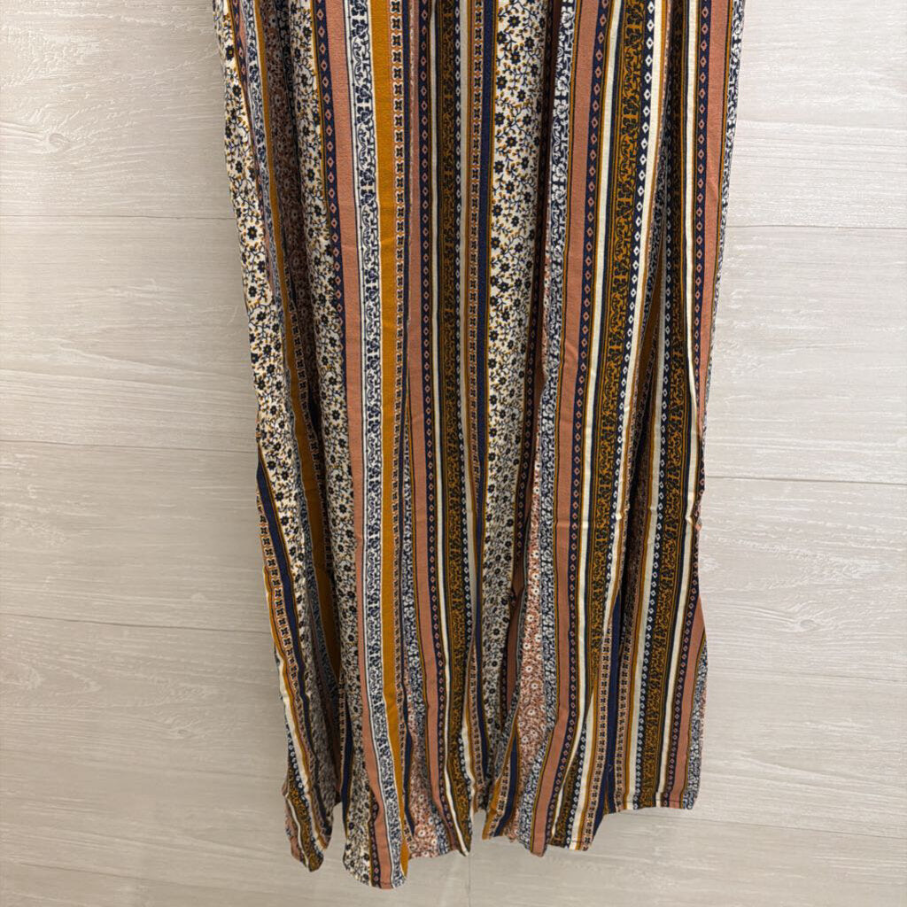 New Look Brown/ Multi Print Smocked Top Maxi Dress Large