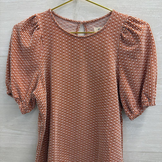 Madewell Orange/ White Print Short Puff Sleeve Top Small