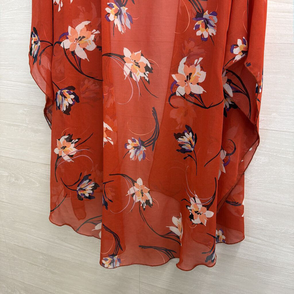 Emory Park Orange/ Multi Print Sheer Kimono Top Medium